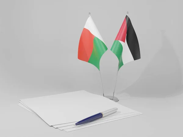 Jordanien Madagaskar Abkommen Flaggen Weißer Hintergrund Render — Stockfoto