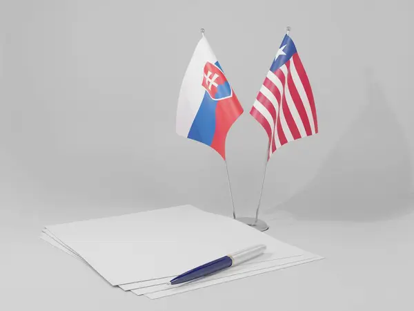 Liberia Slovakia Agreement Flags White Background Render — 图库照片