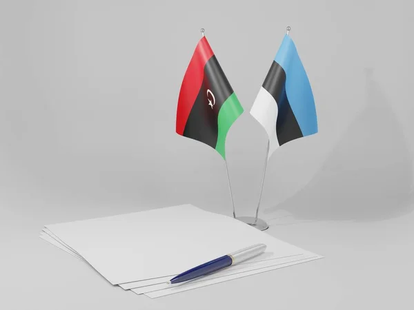 Estonia Banderas Del Acuerdo Libia Fondo Blanco Render —  Fotos de Stock