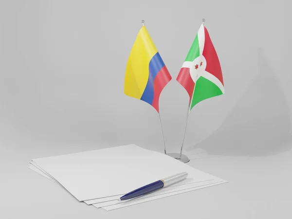 Burundi Kolumbia Flagi Umowy Białe Tło Render — Zdjęcie stockowe