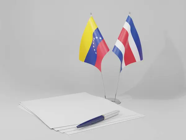 Costa Rica Venezuela Agreement Flags White Background Render — Stock Photo, Image