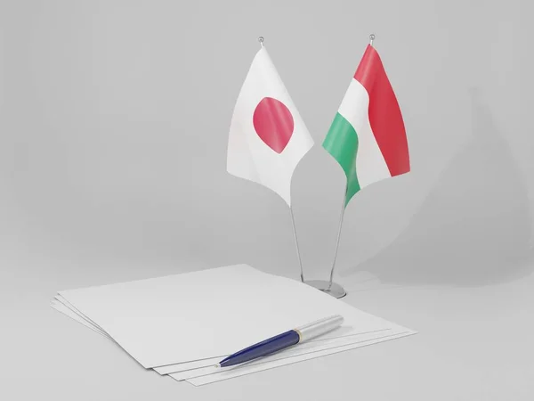 Hongarije Japan Overeenkomst Vlaggen Witte Achtergrond Render — Stockfoto