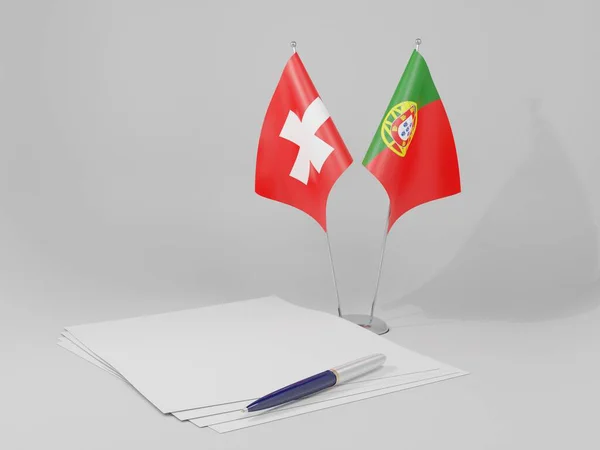Portogallo Svizzera Accordo Bandiere Sfondo Bianco Render — Foto Stock