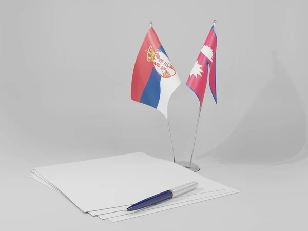 尼泊尔 塞尔维亚协定旗帜 白色背景 3D渲染 — 图库照片