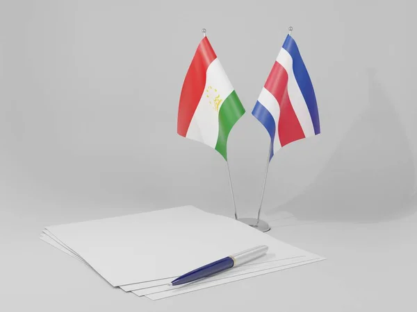 Kostaryka Tadżykistan Flagi Umowy Białe Tło Render — Zdjęcie stockowe