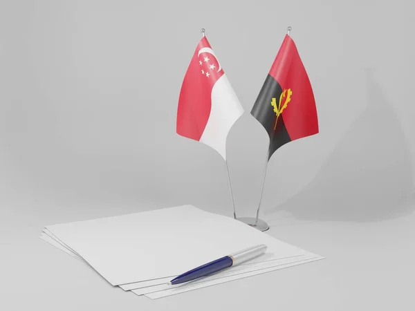 Αγκόλα Singapore Agreement Flags Λευκό Φόντο Render — Φωτογραφία Αρχείου