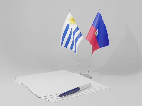 Haiti Uruguayavtalets Flaggor Vit Bakgrund Render — Stockfoto