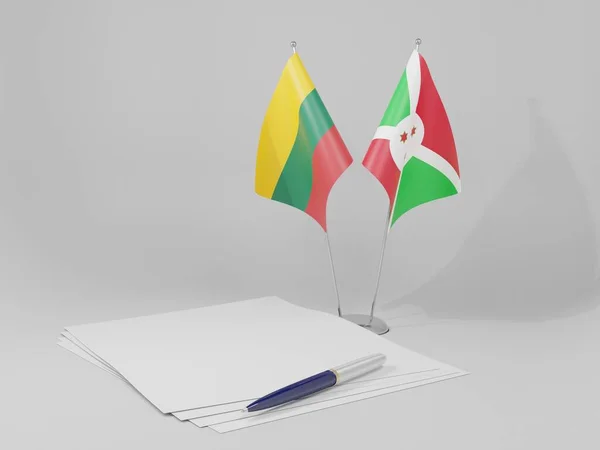 Burundi Lituânia Bandeiras Acordo Fundo Branco Render — Fotografia de Stock