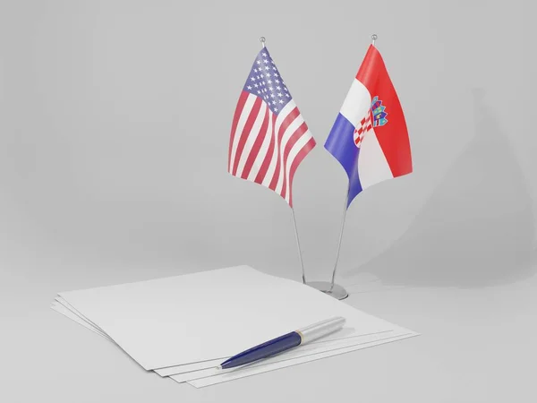 Kroatien Vereinigte Staaten Von Amerika Flaggen Weißer Hintergrund Render — Stockfoto