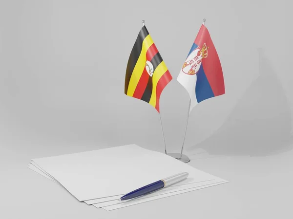 Serbia Banderas Del Acuerdo Uganda Fondo Blanco Render —  Fotos de Stock