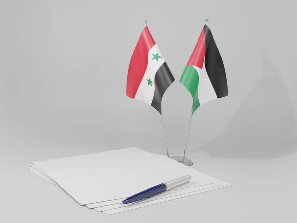 Jordania Banderas Del Acuerdo Siria Fondo Blanco Render — Foto de Stock