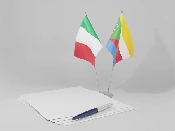 Comores Itália Acordo Bandeiras Fundo Branco Render — Fotografia de Stock