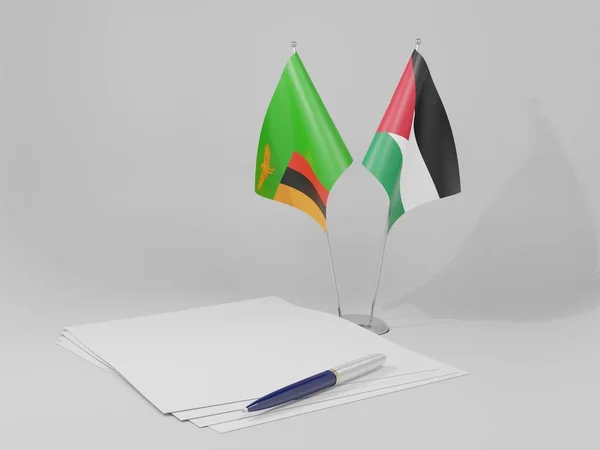 Jordania Zambia Flagi Umowy Białe Tło Render — Zdjęcie stockowe