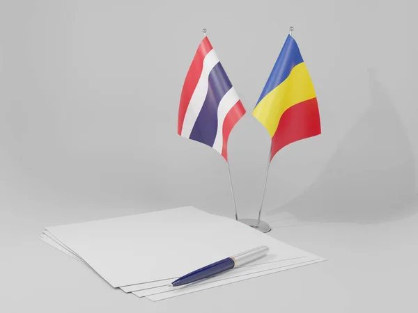 Roumanie Drapeaux Accord Thaïlande Fond Blanc Render — Photo