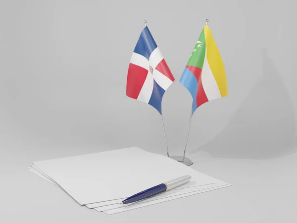Comore Szigetek Dominikai Köztársaság Megállapodás Zászlók Fehér Háttér Render — Stock Fotó