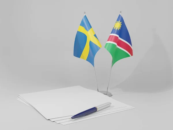 Namibia Banderas Del Acuerdo Suecia Fondo Blanco Render — Foto de Stock
