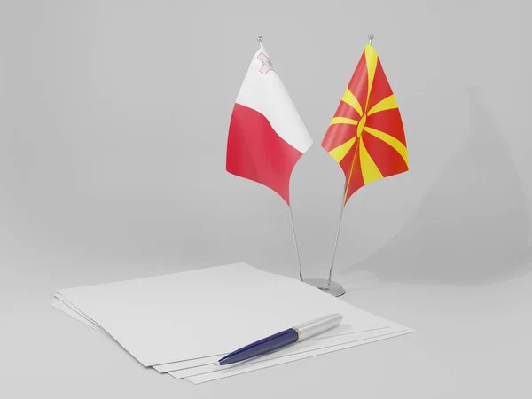 Mazedonien Malta Abkommen Flaggen Weißer Hintergrund Render — Stockfoto