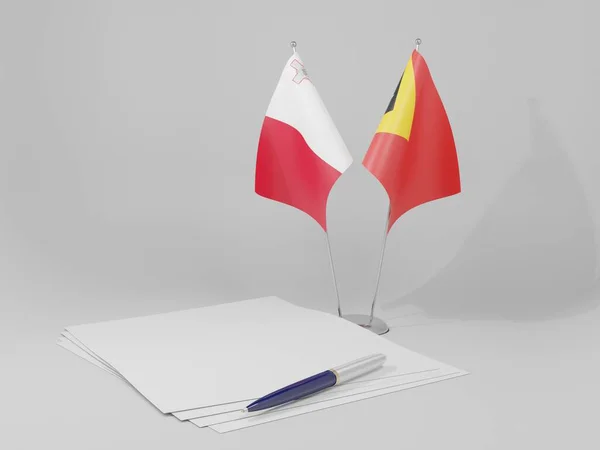 Timor Oriental Banderas Del Acuerdo Malta Fondo Blanco Render —  Fotos de Stock