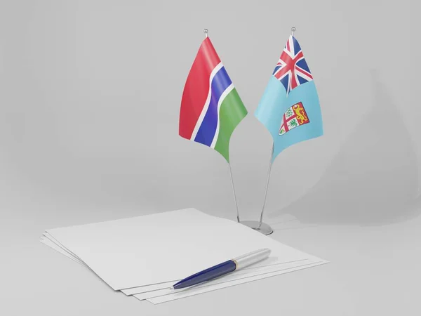 Fiji Flaggor Inom Gambiaavtalet Vit Bakgrund Render — Stockfoto