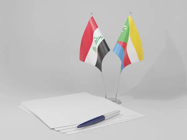 Comoros Iraq Agreement Flags White Background Render — Stock Photo, Image