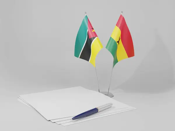 Ghana Banderas Del Acuerdo Mozambique Fondo Blanco Render —  Fotos de Stock