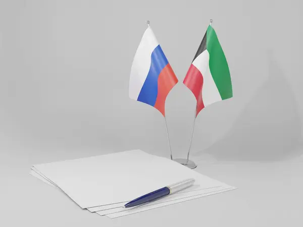Koweït Drapeaux Accord Russie Fond Blanc Render — Photo
