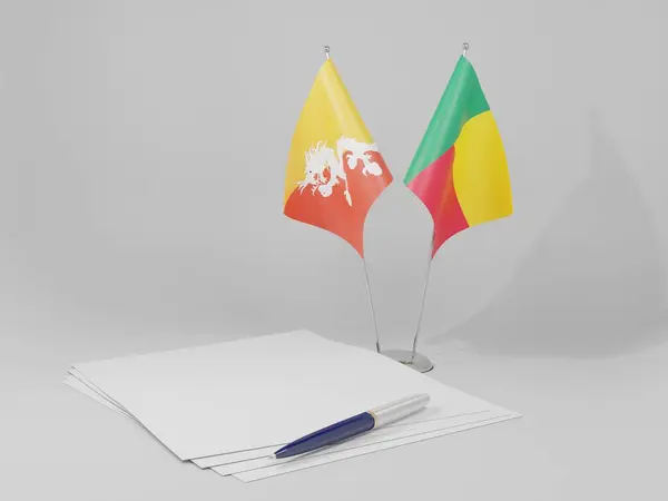 Benin Bhutan Abkommen Flaggen Weißer Hintergrund Render — Stockfoto