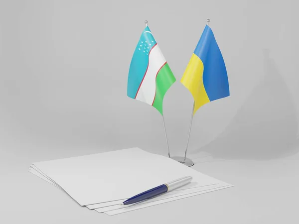 Ucrania Banderas Del Acuerdo Uzbekistán Fondo Blanco Render —  Fotos de Stock