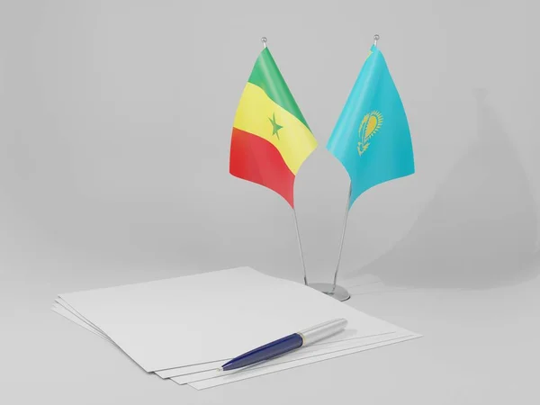 Kazachstan Senegal Overeenkomst Vlaggen Witte Achtergrond Render — Stockfoto