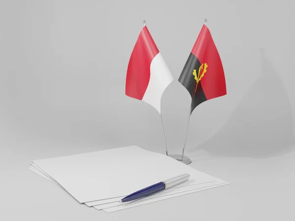 Angola Banderas Del Acuerdo Mónaco Fondo Blanco Render —  Fotos de Stock