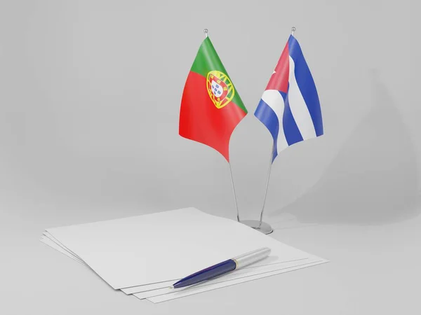 Cuba Drapeaux Accord Portugal Fond Blanc Render — Photo