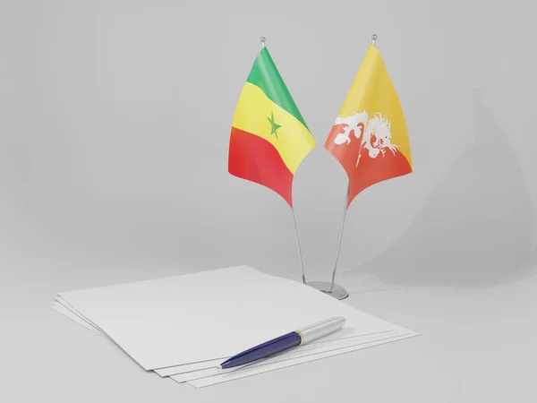 Bhutan Senegal Overeenkomst Vlaggen Witte Achtergrond Render — Stockfoto