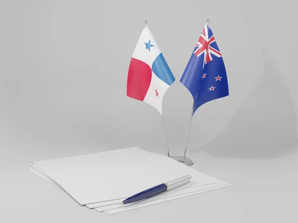Nieuw Zeeland Panama Overeenkomst Vlaggen Witte Achtergrond Render — Stockfoto