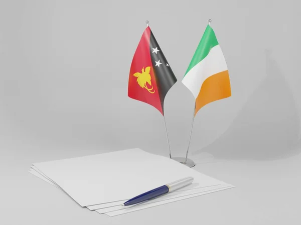 Ierland Papoea Nieuw Guinea Overeenkomst Vlaggen Witte Achtergrond Render — Stockfoto