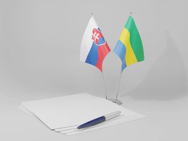 Gabon Drapeaux Accord Slovaquie Fond Blanc Render — Photo