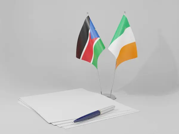 Irlanda Banderas Del Acuerdo Sudán Del Sur Fondo Blanco Render — Foto de Stock