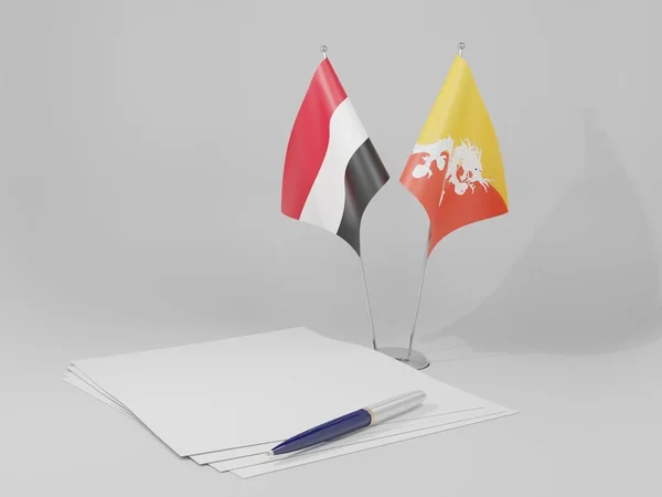 Bhutan Jemen Abkommen Flaggen Weißer Hintergrund Render — Stockfoto