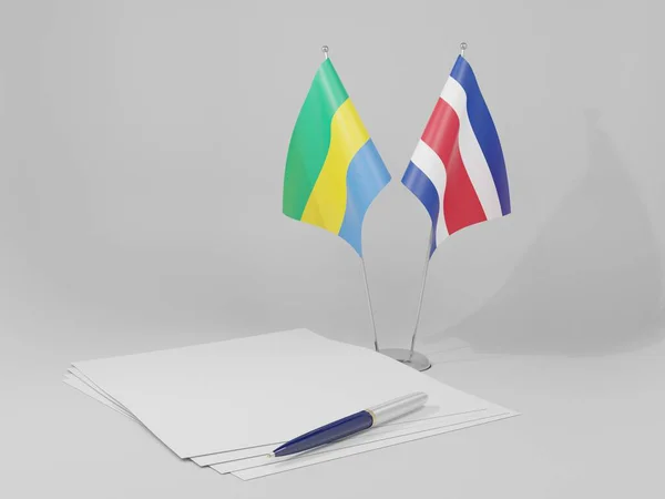 Κόστα Ρίκα Σημαίες Συμφωνία Γκαμπόν Λευκό Φόντο Render — Φωτογραφία Αρχείου
