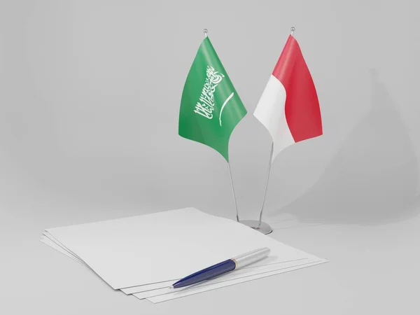 Bandeiras Acordo Mônaco Arábia Saudita Fundo Branco Render — Fotografia de Stock