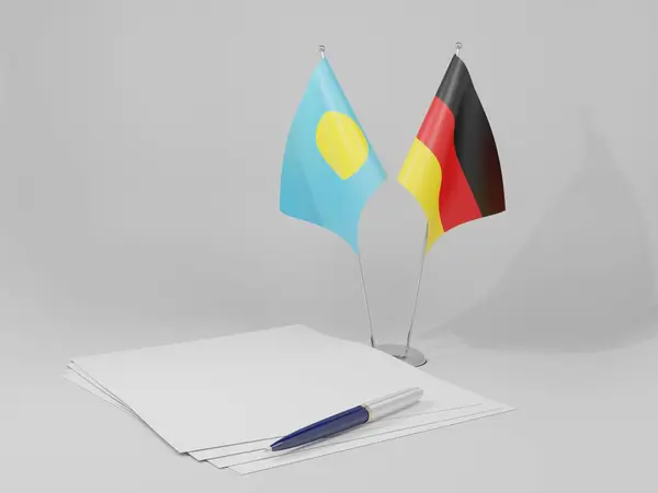 Niemcy Flagi Porozumienia Palau Białe Tło Render — Zdjęcie stockowe