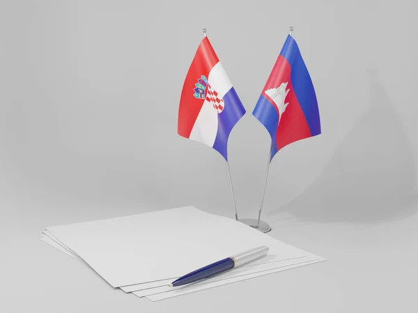 Camboya Banderas Del Acuerdo Croacia Fondo Blanco Render —  Fotos de Stock