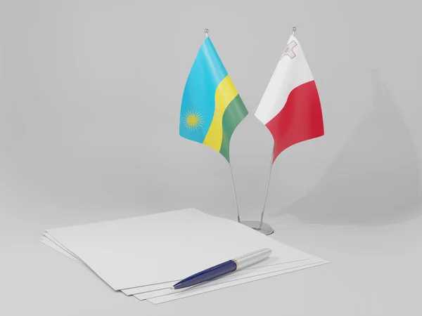 Malta Rwanda Agreement Flags White Background Render — Stock Photo, Image