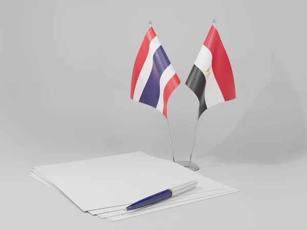 Egipto Banderas Del Acuerdo Tailandia Fondo Blanco Render — Foto de Stock