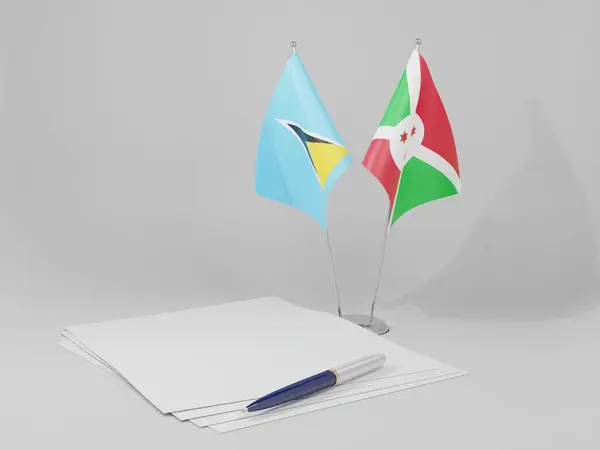Burundi Saint Lucia Abkommen Flaggen Weißer Hintergrund Render — Stockfoto