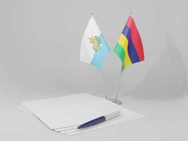 Mauritius San Marino Agreement Flags White Background Render — Stock Photo, Image