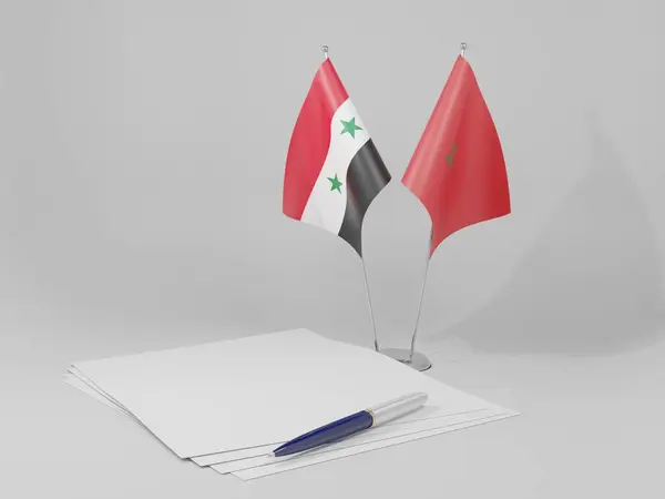 Μαρόκο Syria Agreement Flags White Background Render — Φωτογραφία Αρχείου