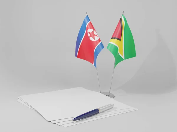 Σημαίες Της Συμφωνίας Γουιάνας Βόρειας Κορέας Λευκό Φόντο Render — Φωτογραφία Αρχείου