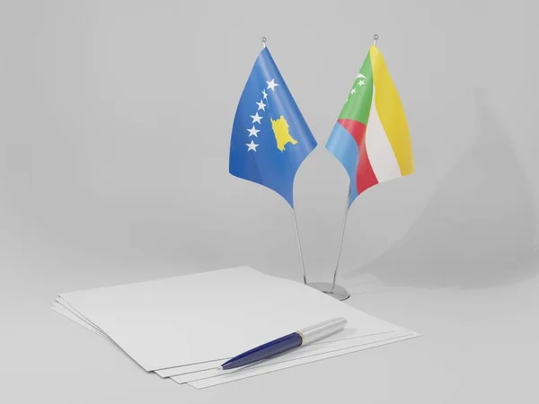 Comores Drapeaux Accord Kosovo Fond Blanc Render — Photo