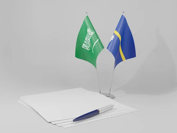 Nauru - Suudi Arabistan Anlaşması Bayrakları, Beyaz Arkaplan - 3D Render
