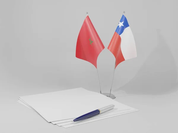 Chile Banderas Del Acuerdo Marruecos Fondo Blanco Render — Foto de Stock